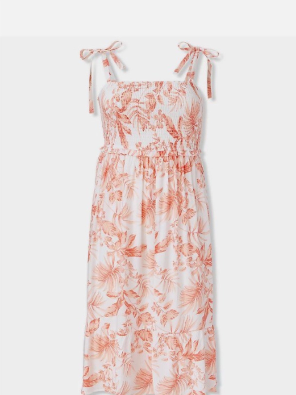 torrid White and Coral Tropical Tie-Shoulder Maxi Dress